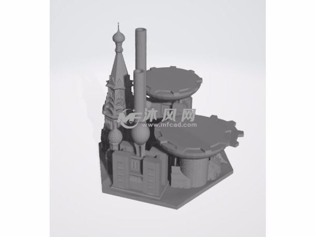  3D工厂模型侧视图