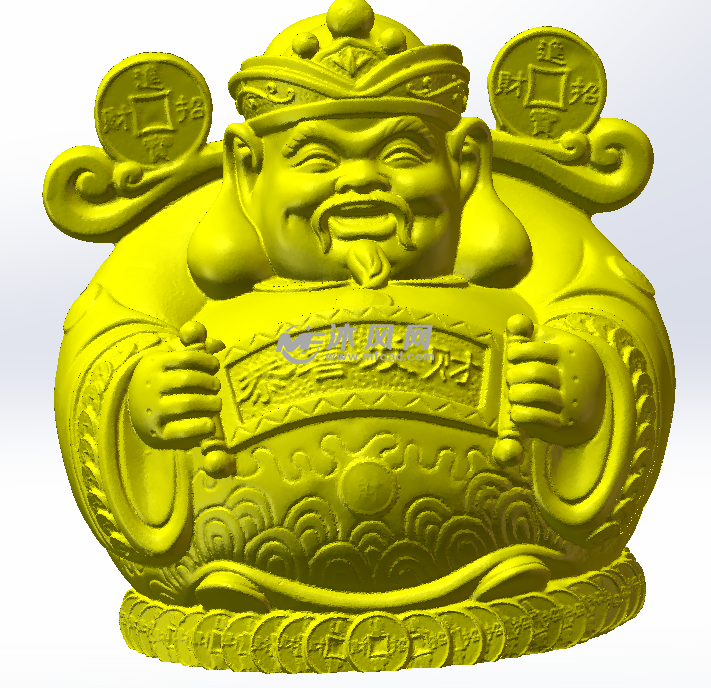 财神黄色材料正面打印效果图