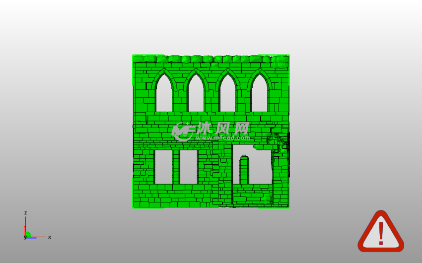 被毁的建筑物墙体主视图