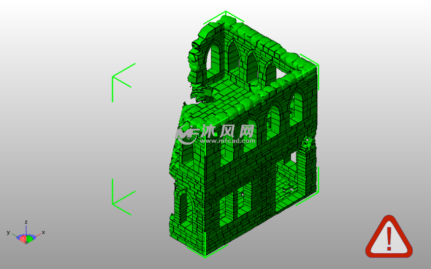被毁的建筑物墙体斜视图