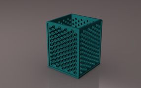 六边形镂空笔筒青色渲染