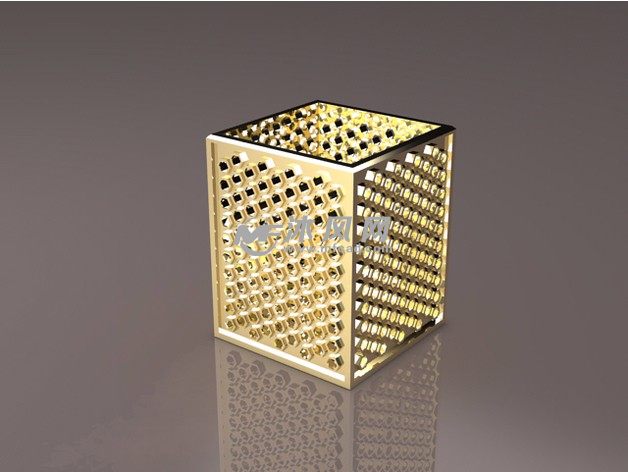 六边形镂空笔筒金色渲染