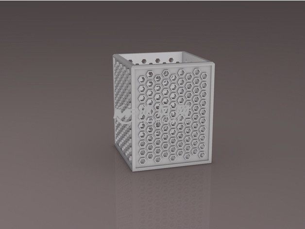 六边形镂空笔筒白色渲染