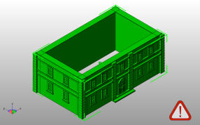 对称小房子墙斜视图