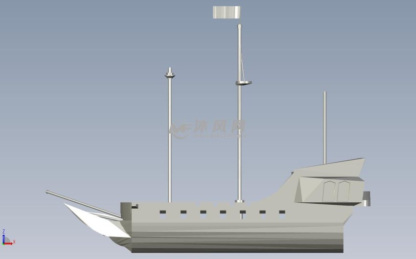 中世纪战船模型正视图