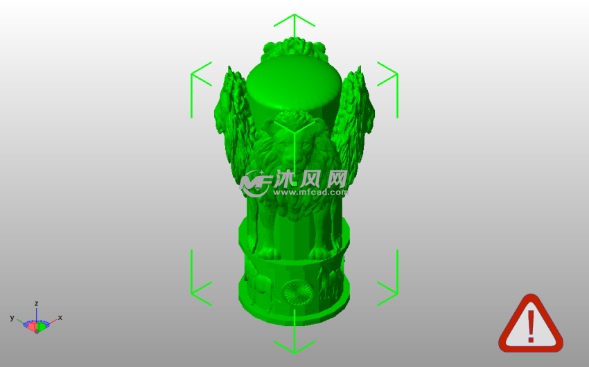 狮子浮雕柱子斜视图