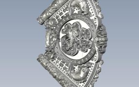 扇形的福字挂件侧视图