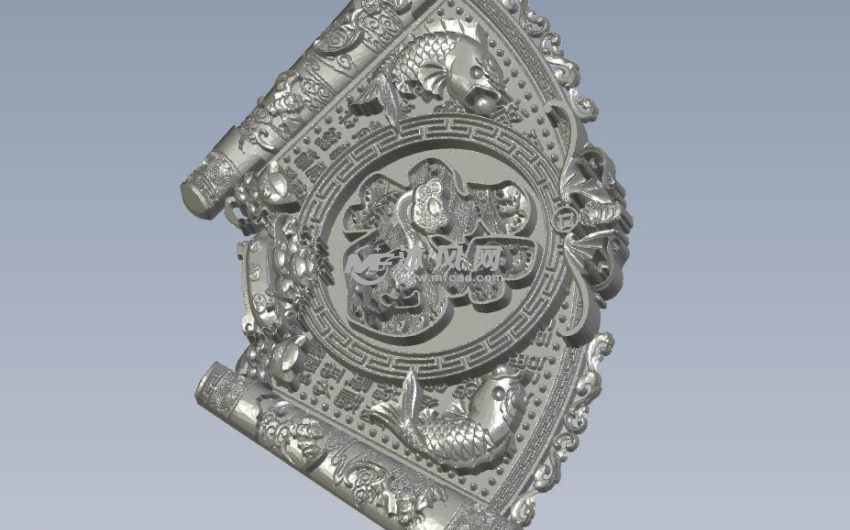 扇形的福字挂件轴测图