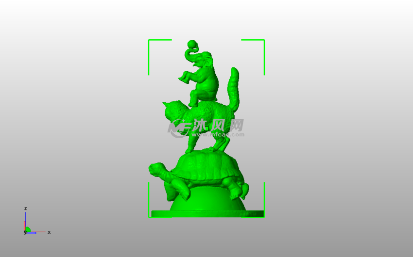 乌龟猫象雕像侧视图