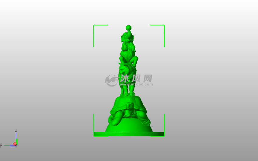 乌龟猫象雕像主视图