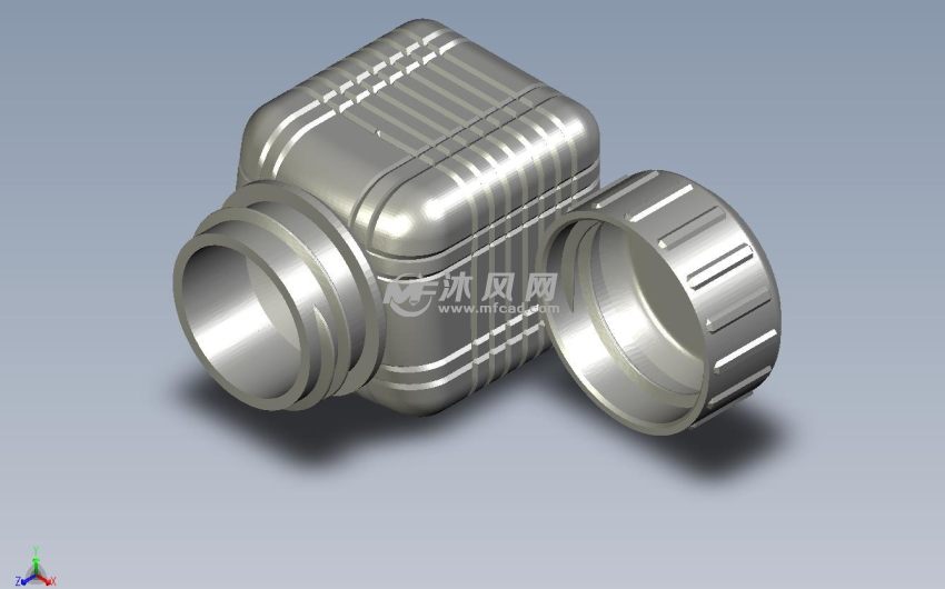 带螺纹瓶盖的瓶子轴测图