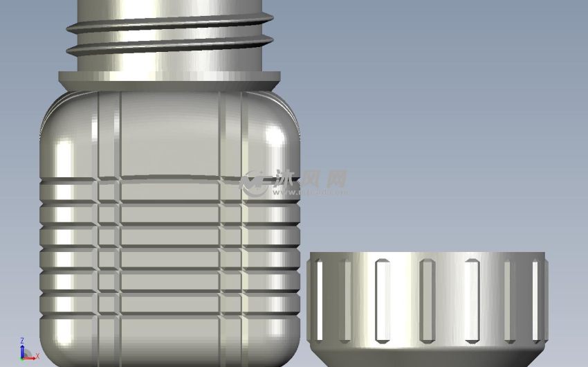 带螺纹瓶盖的瓶子正视图