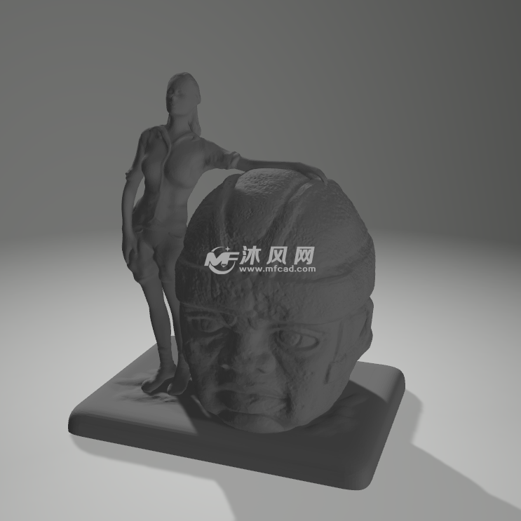 奥尔梅克巨头与美女侧视图