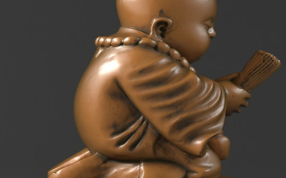 小和尚捧香侧视图