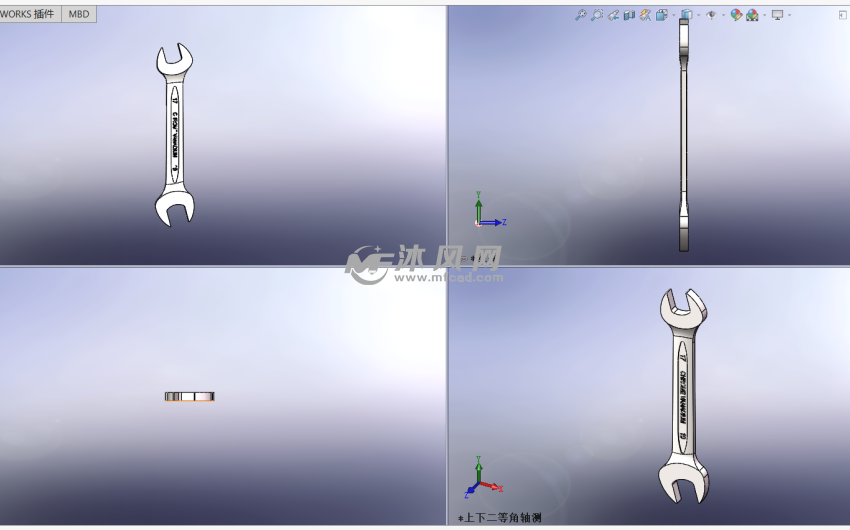 双头呆扳手建模三视图
